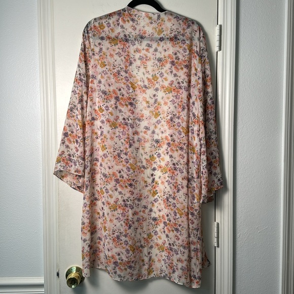 Moa Moa Pink Floral Sheer Open Front Midi Kimono Swim Cover Up Size 2X - Picture 5 of 5
